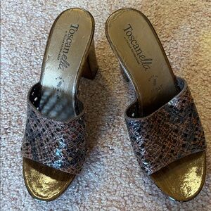 Toscanella Brown and Gold Heeled Sandals